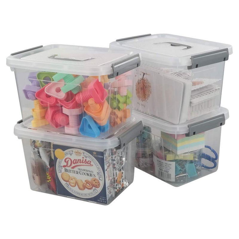 Jekiyo Clear Plastic Storage Bin 6 Quart Latching Box Container with Lid 4 Packs