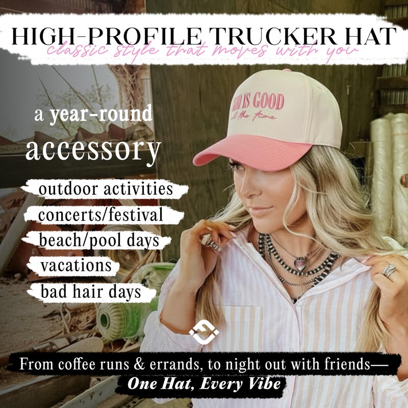 Funky Junque Two-Tone Canvas Snapback Baseball Cap - God is Good All The Time - Pink/Beige - Image 5