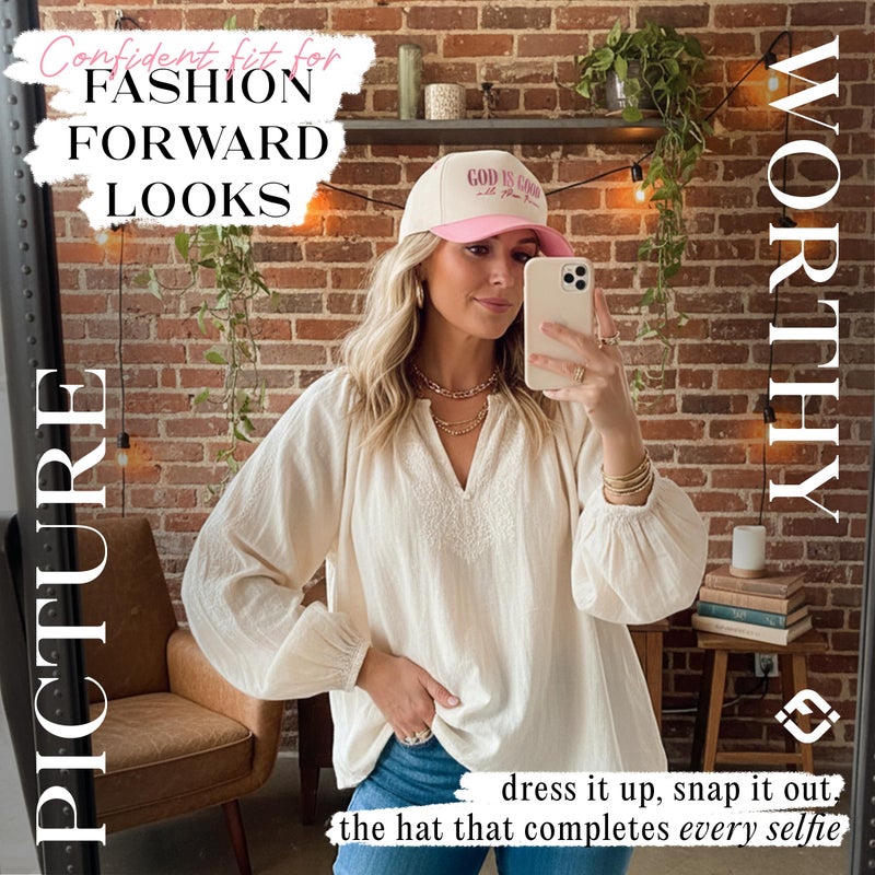 Funky Junque Two-Tone Canvas Snapback Baseball Cap - God is Good All The Time - Pink/Beige - Image 2