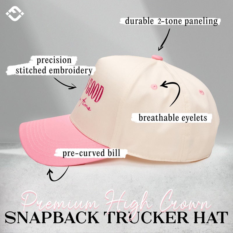 Funky Junque Two-Tone Canvas Snapback Baseball Cap - God is Good All The Time - Pink/Beige - Image 3