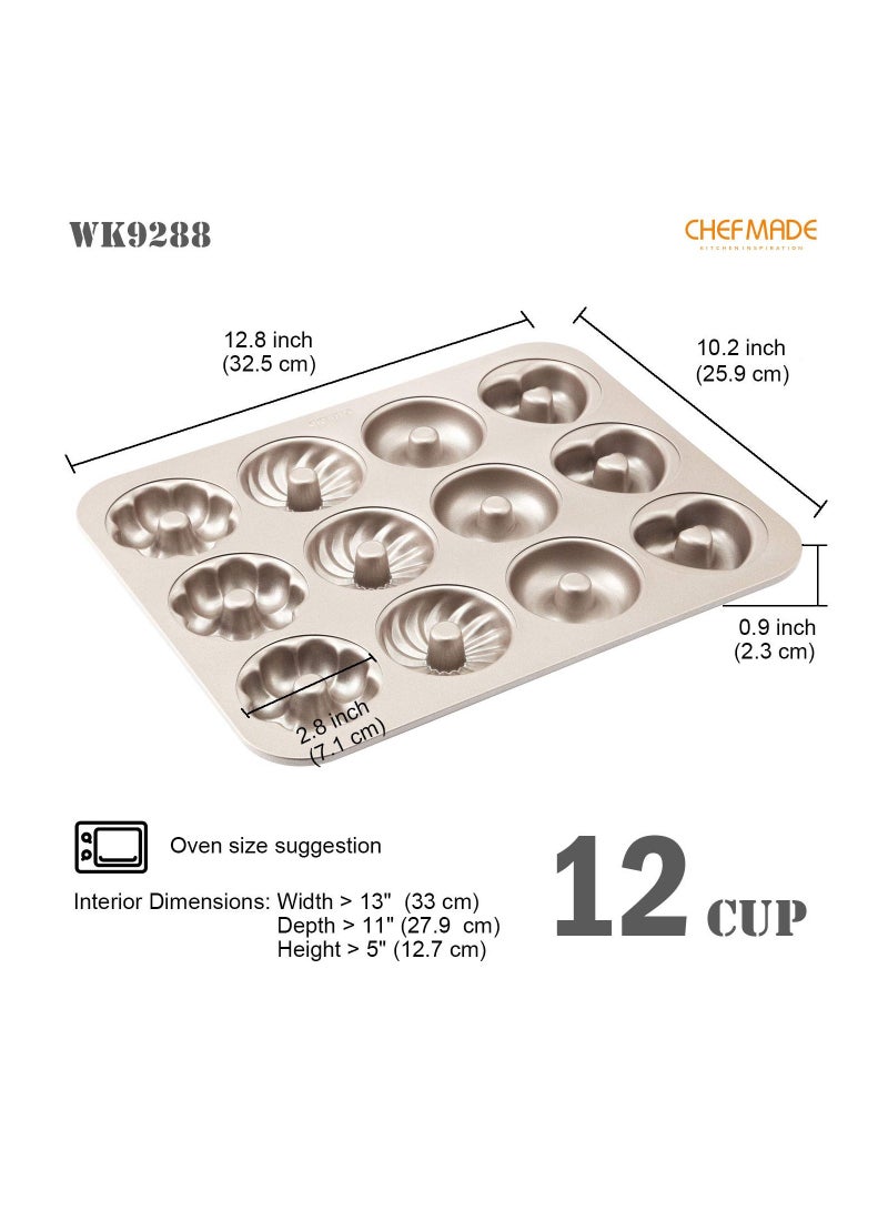 chefmade Donut Mold Cake Pan 12 Cavity Non-Stick Pattern Doughnut Bakeware - Image 2