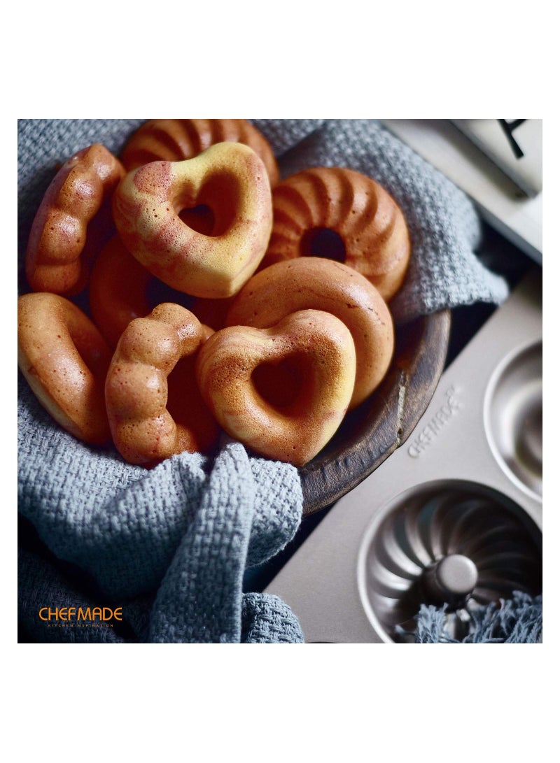 chefmade Donut Mold Cake Pan 12 Cavity Non-Stick Pattern Doughnut Bakeware - Image 3