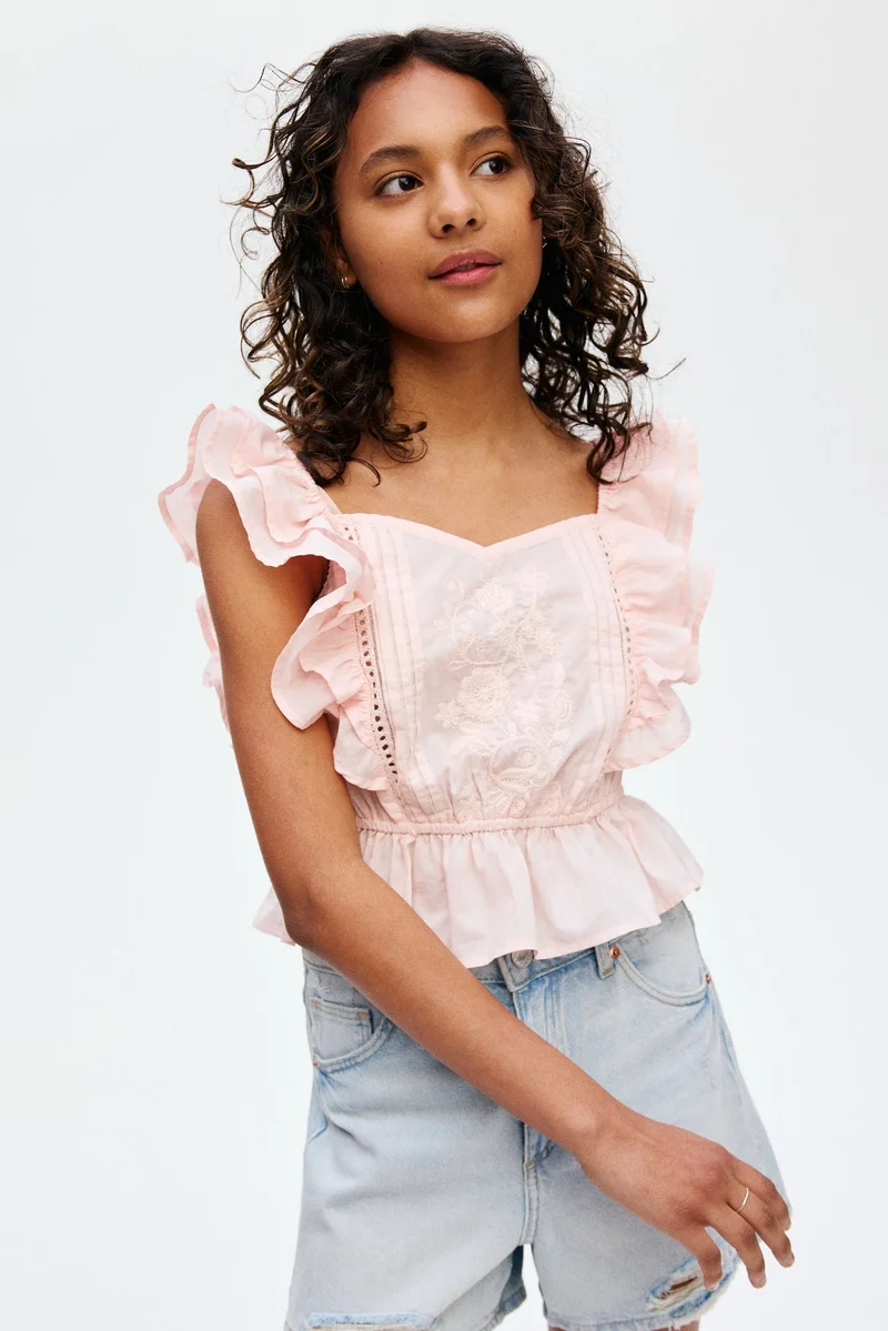 H&M Flutter-sleeved cotton top