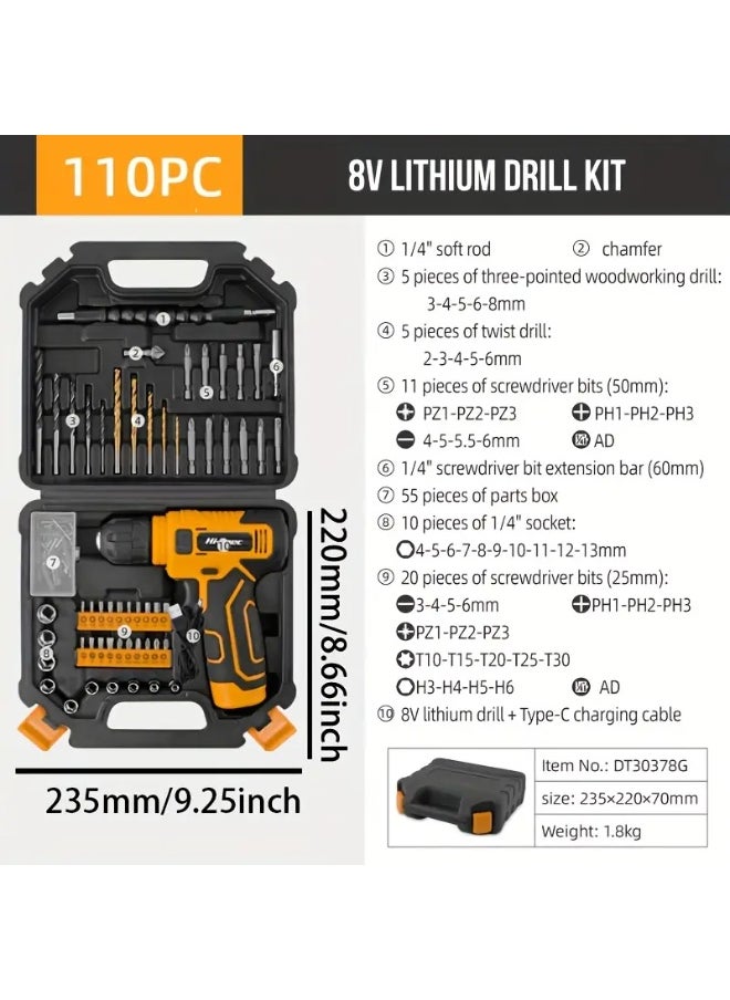 Generic Electric Screwdriver with Drill Bit Set, Hardware Tool Box, Portable Storage Case, USB Rechargeable Cordless Handheld Drill, High-Quality Carbon Steel Home Repair Installation Tools for DIY Furniture and Yard Maintenance, Basic Tools Kit for School, Office, Apartment, Garage, Dormitory, Multifunctional Toolbox  - Image 2