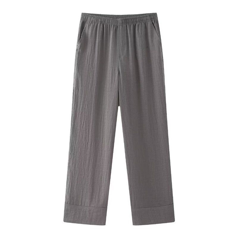 2024 spring new European and American cross-border womens double-breasted fashion casual kimono outerwear straight pants set 4846 gray pants
