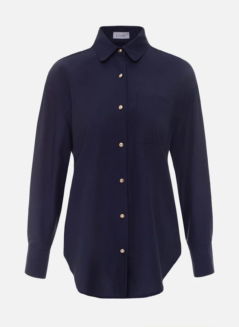 ليتشي قميص فضفاض مع أزرار
