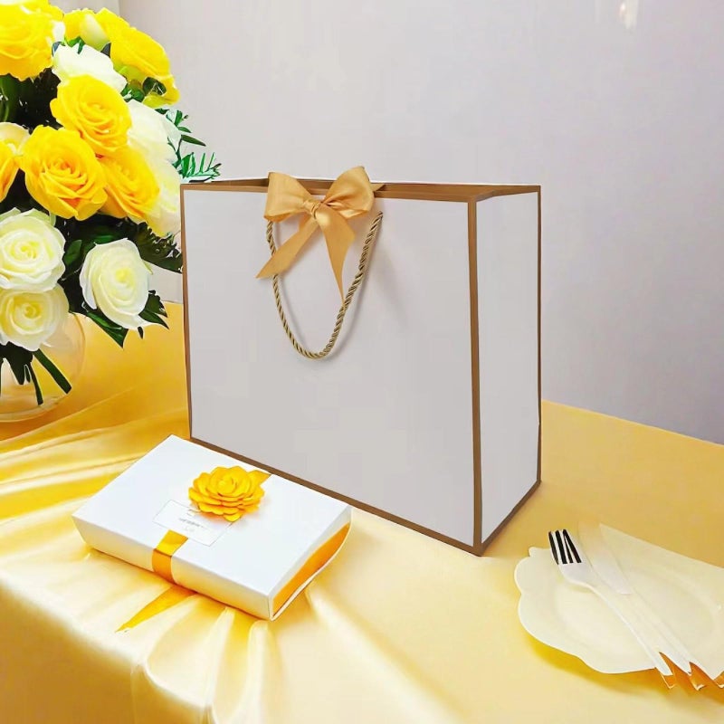TKSBAG 12PCS Gift Bags Medium Size with Handles, 12.5 x 9.8 x 4.3 In White Gold Thank You Bags with Bow Ribbon for Wedding, Birthday, bridesmaid, Groomsmen, Party Favors, Mother's Day - Image 4