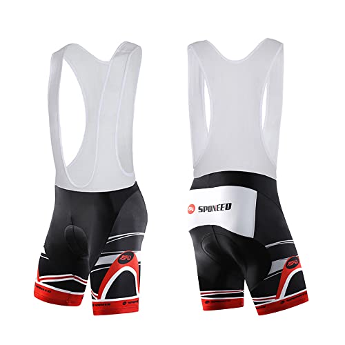 sponeed Men Bib Shorts with Padding Gel Outdoor Indoor Bike Wear Cycling Shorts Red Large - Image 1