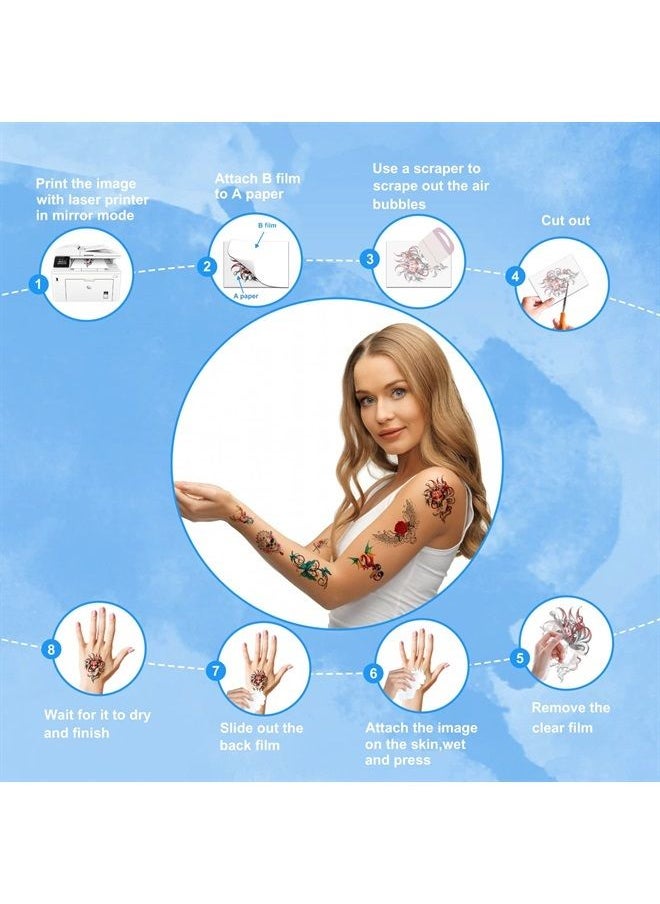 MECOLOUR - Printable Temporary Tattoo Paper for LASER Printer,8.5"X11" 5 Sheets, DIY Image Transfer Decal Paper for Skin - Image 1