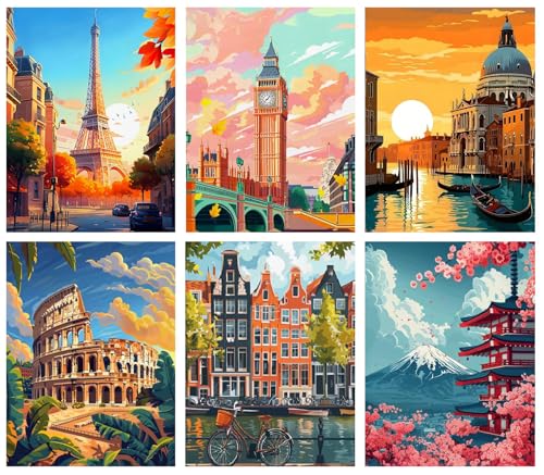 Tiwabb 6 Pack Famous Landscape Diamond Art Kits for Adults BeginnersFull Round Drill DIY Diamond Painting KitsPaint by Diamonds Dot Gem Art Crystal EasyHome Wall Decor 12x16Inch - Image 1