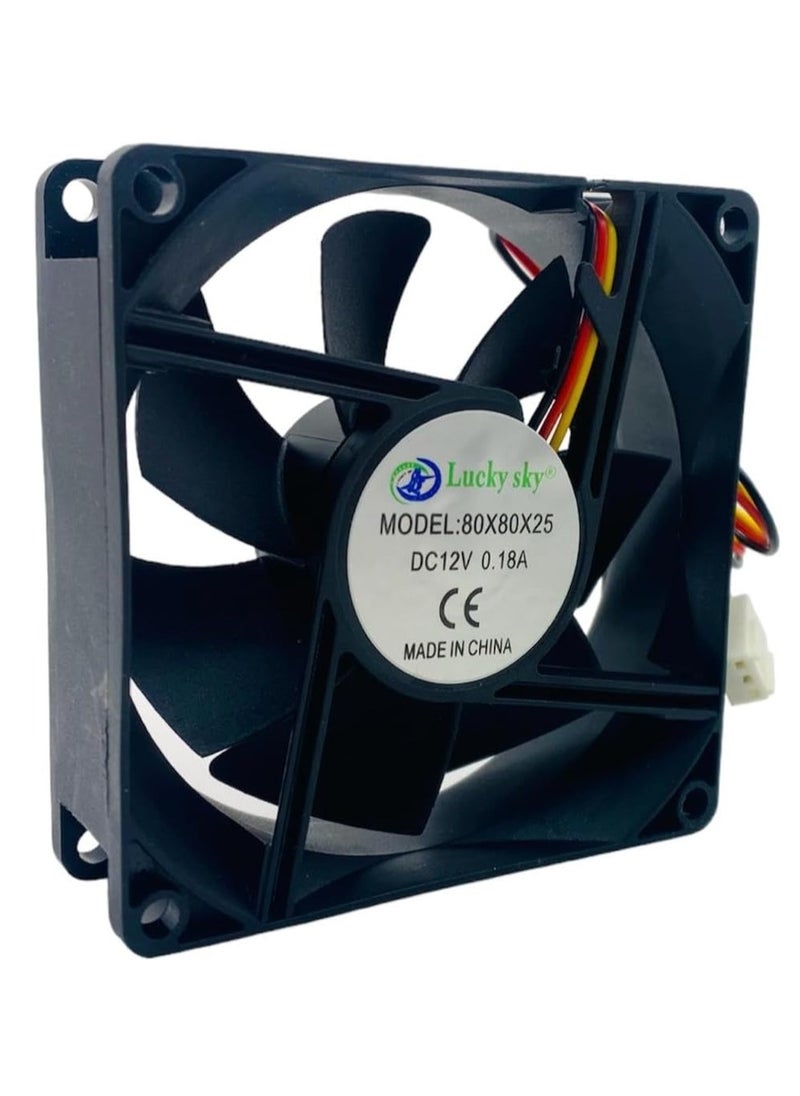 Lucky Sky 80mm 8cm CPU Fan, 80mm x 25mm (80X80X25MM) Brushless DC 12V 3PIN Brushless PC Computer Case Cooling Fan.  - Image 1