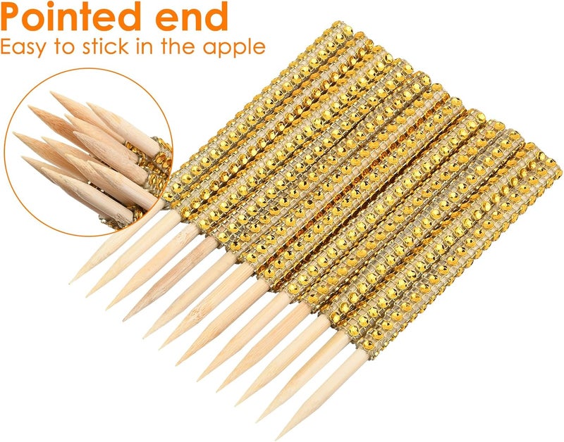 Victhur Candy Apple Sticks 36 Pieces Bling Candy Apple Bamboo Skewers with Rhinestones Diamond Mesh Wrap for Fruit Treats, Pop Bar, Dessert Table, Tea Party and Birthday Wedding - Image 3