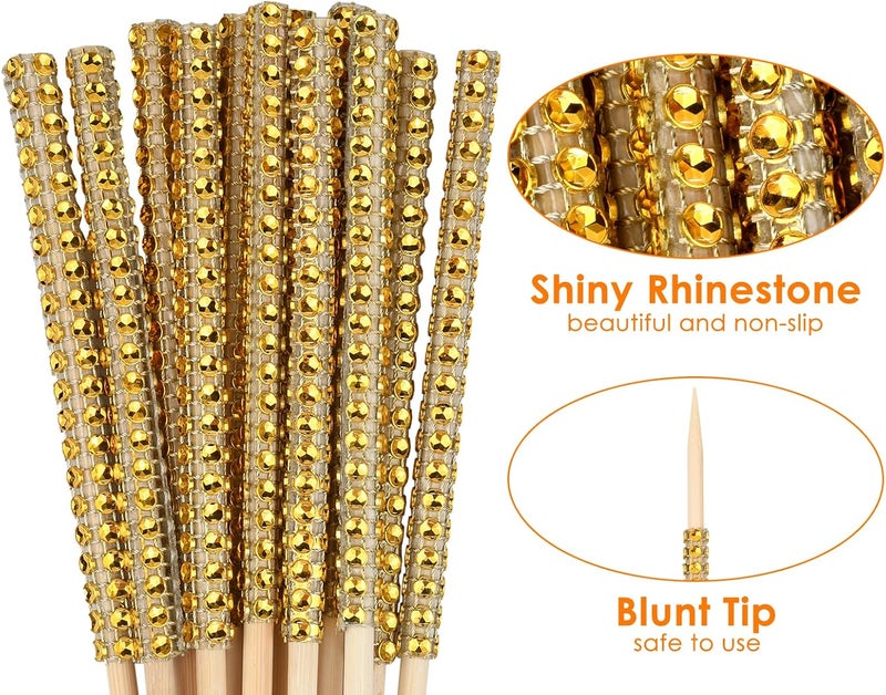 Victhur Candy Apple Sticks 36 Pieces Bling Candy Apple Bamboo Skewers with Rhinestones Diamond Mesh Wrap for Fruit Treats, Pop Bar, Dessert Table, Tea Party and Birthday Wedding - Image 4