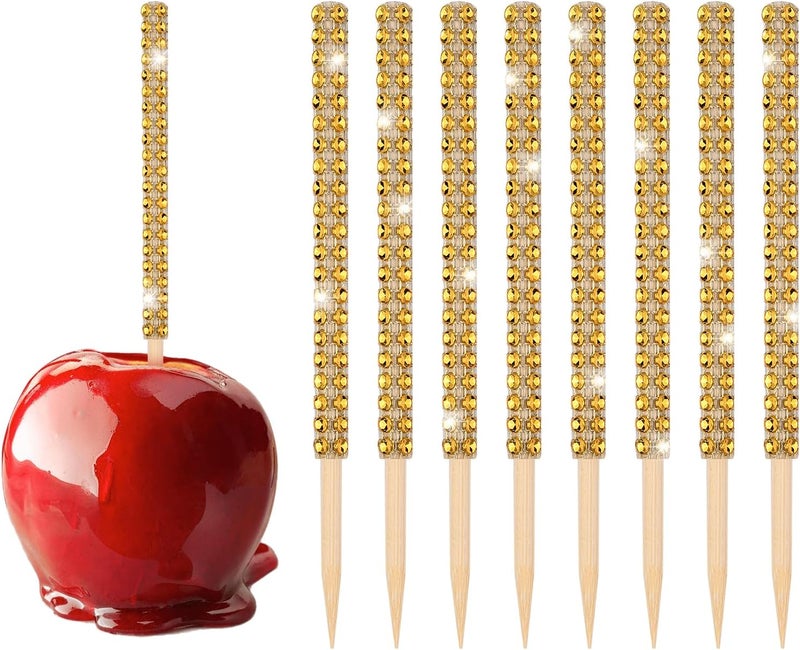 Victhur Candy Apple Sticks 36 Pieces Bling Candy Apple Bamboo Skewers with Rhinestones Diamond Mesh Wrap for Fruit Treats, Pop Bar, Dessert Table, Tea Party and Birthday Wedding - Image 1