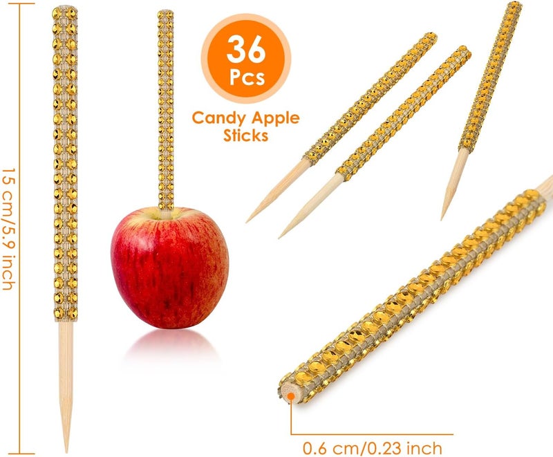 Victhur Candy Apple Sticks 36 Pieces Bling Candy Apple Bamboo Skewers with Rhinestones Diamond Mesh Wrap for Fruit Treats, Pop Bar, Dessert Table, Tea Party and Birthday Wedding - Image 2