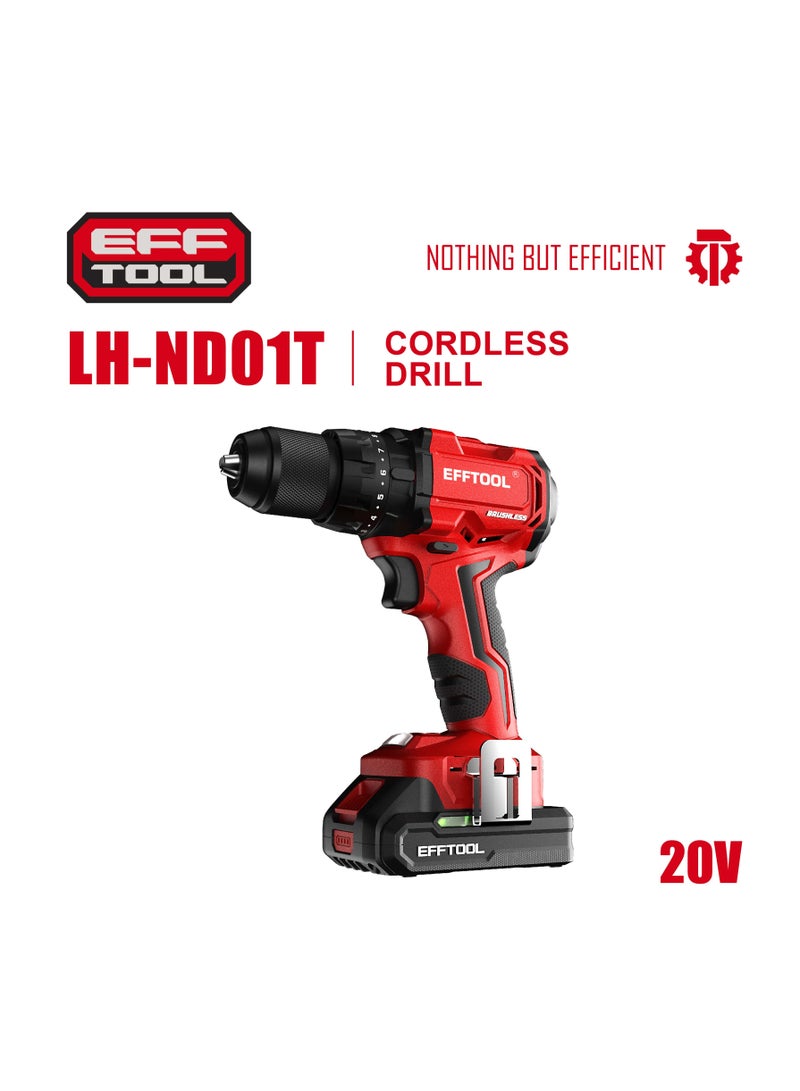 EFFTOOL مثقاب تأثيري لاسلكي مدمج بدون فرش من إيفتول 20 فولت - عزم 50 نيوتن متر، سرعتين، ضوء عمل LED للاستخدام المهني | بطارية 2.0Ah X وشاحن واحد - Image 1
