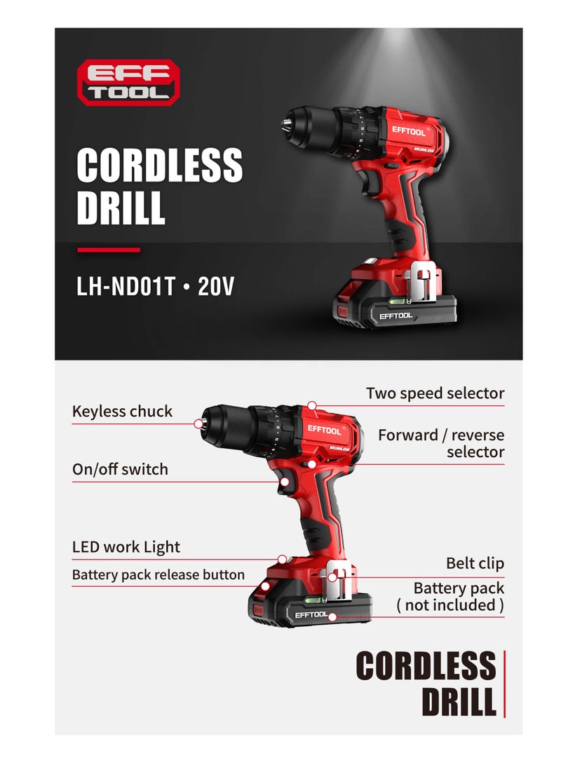 EFFTOOL مثقاب تأثيري لاسلكي مدمج بدون فرش من إيفتول 20 فولت - عزم 50 نيوتن متر، سرعتين، ضوء عمل LED للاستخدام المهني | بطارية 2.0Ah X وشاحن واحد - Image 3