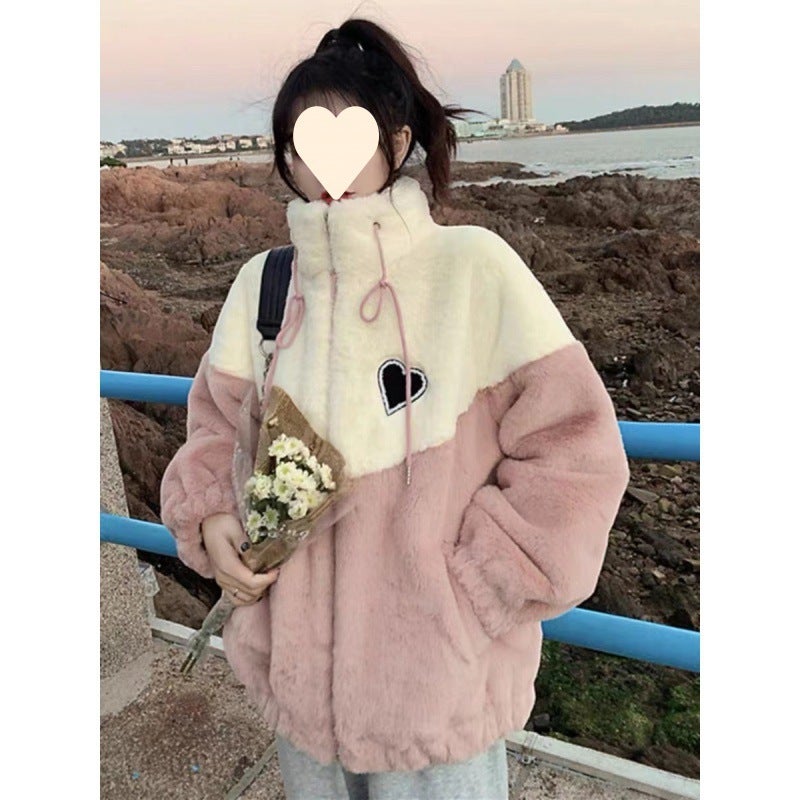 Plush Thickened Lamb Wool Hoodie Girls Autumn Winter Jacket TY970 Pink - Image 2