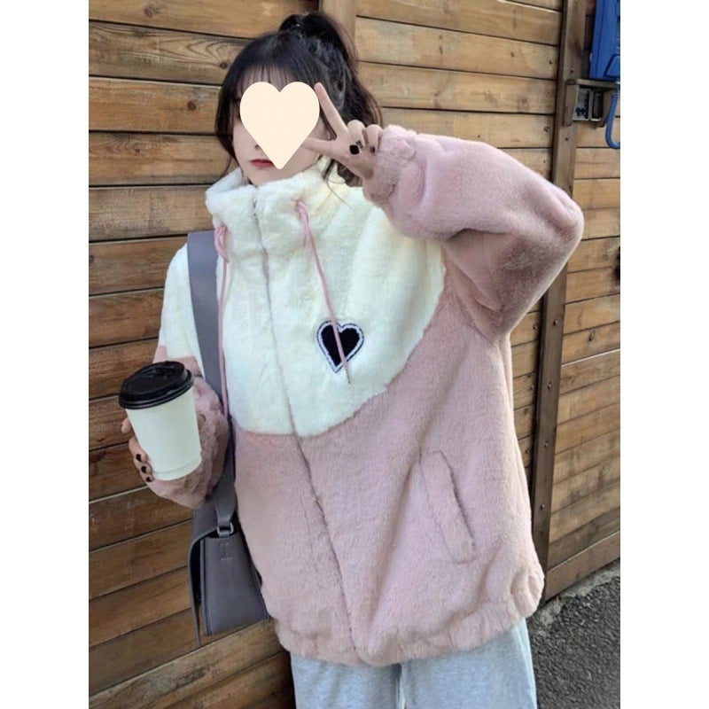 Plush Thickened Lamb Wool Hoodie Girls Autumn Winter Jacket TY970 Pink - Image 4