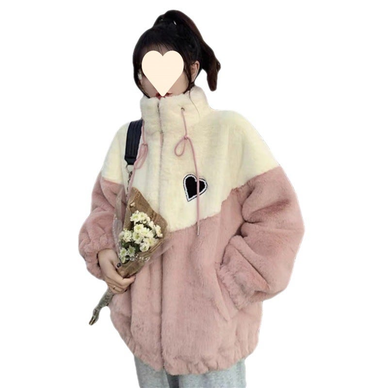 Plush Thickened Lamb Wool Hoodie Girls Autumn Winter Jacket TY970 Pink