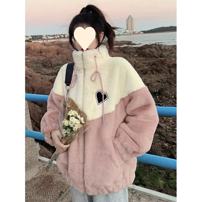 Plush Thickened Lamb Wool Hoodie Girls Autumn Winter Jacket TY970 Pink - Image 1
