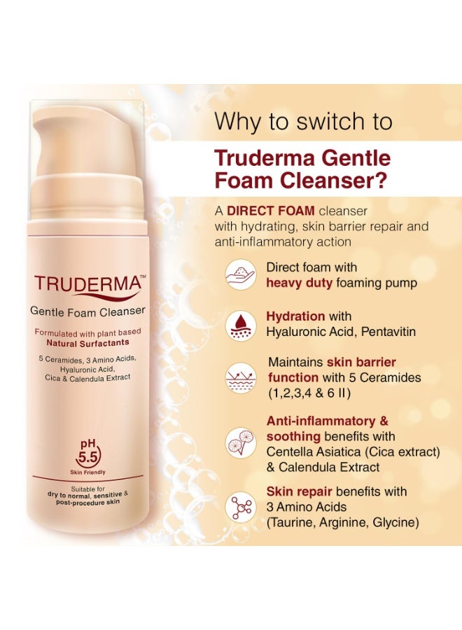 Regaliz Truderma Gentle Foam Cleanser | With Ceramides, Hyaluronic Acid, CICA & Calendula Extract | Gentle Foaming Face Wash for Sensitive, Dry & Normal Skin | 140 ml - Image 2