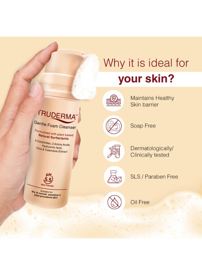 Regaliz Truderma Gentle Foam Cleanser | With Ceramides, Hyaluronic Acid, CICA & Calendula Extract | Gentle Foaming Face Wash for Sensitive, Dry & Normal Skin | 140 ml - Image 3