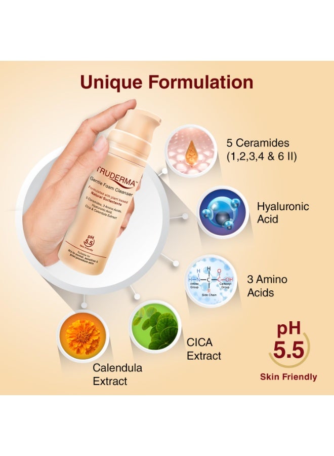 Regaliz Truderma Gentle Foam Cleanser | With Ceramides, Hyaluronic Acid, CICA & Calendula Extract | Gentle Foaming Face Wash for Sensitive, Dry & Normal Skin | 140 ml - Image 4
