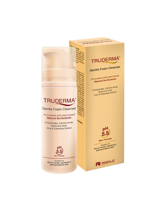 Regaliz Truderma Gentle Foam Cleanser | With Ceramides, Hyaluronic Acid, CICA & Calendula Extract | Gentle Foaming Face Wash for Sensitive, Dry & Normal Skin | 140 ml - Image 1