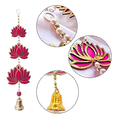 Party Propz 3 Tier Pink Lotus Hangings for Decoration with Decorative Bell - 4pcs, 20inch, Mandir Decorations Items, Lotus Latkan for Home Decorations, Haldi Decoration Items for Home Decor (MDF) - Image 3
