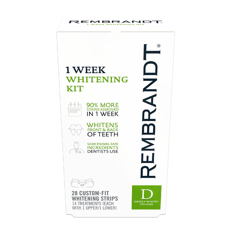 REMBRANDT Deeply White Peroxide 1 Week Teeth Whitening Kit Removes Tough Stains EnamelSafe 28 CustomFit Whitening Strips 14 Treatments - Image 1