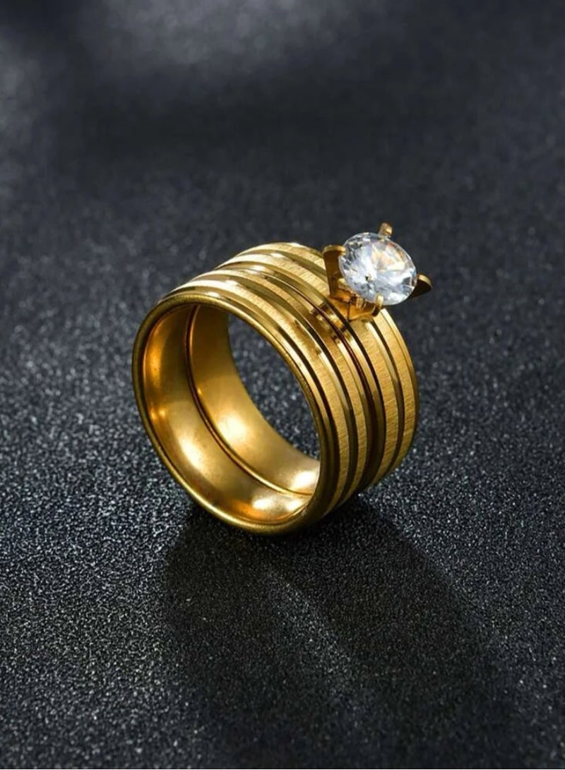 إيكوال عدد خاتمين نسائي من الاستانلس ستيل مطلي باللون الذهبي عيار 18 مقاس 9 - Image 2