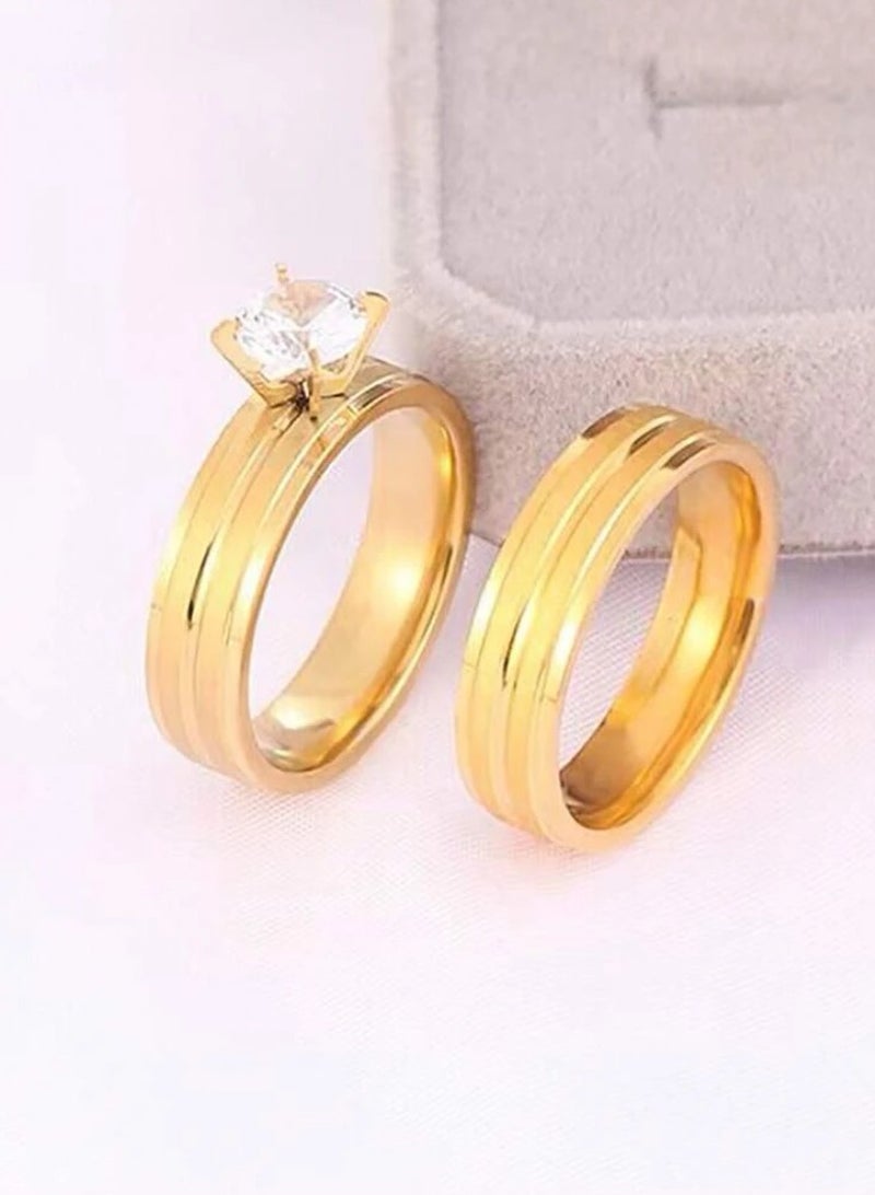 إيكوال عدد خاتمين نسائي من الاستانلس ستيل مطلي باللون الذهبي عيار 18 مقاس 9 - Image 1