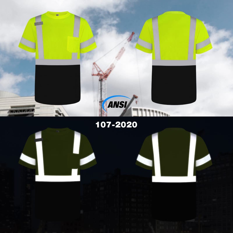 TCCFCCT Hi Vis Shirts for Men & Women, Short Sleeve Class 3 High Visibility Safety Shirts for Men, Durable & Reflective for Construction Work Use, DP-Yellow XL 3PCS - Image 2