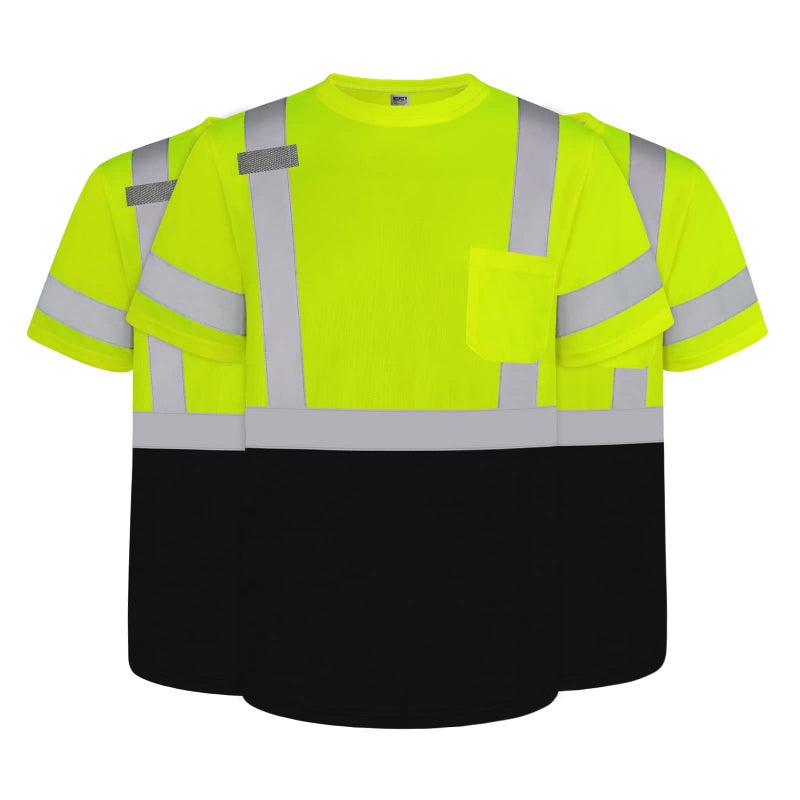 TCCFCCT Hi Vis Shirts for Men & Women, Short Sleeve Class 3 High Visibility Safety Shirts for Men, Durable & Reflective for Construction Work Use, DP-Yellow XL 3PCS - Image 1