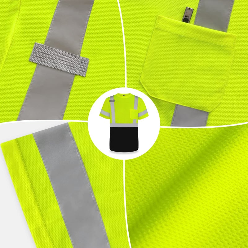 TCCFCCT Hi Vis Shirts for Men & Women, Short Sleeve Class 3 High Visibility Safety Shirts for Men, Durable & Reflective for Construction Work Use, DP-Yellow XL 3PCS - Image 5