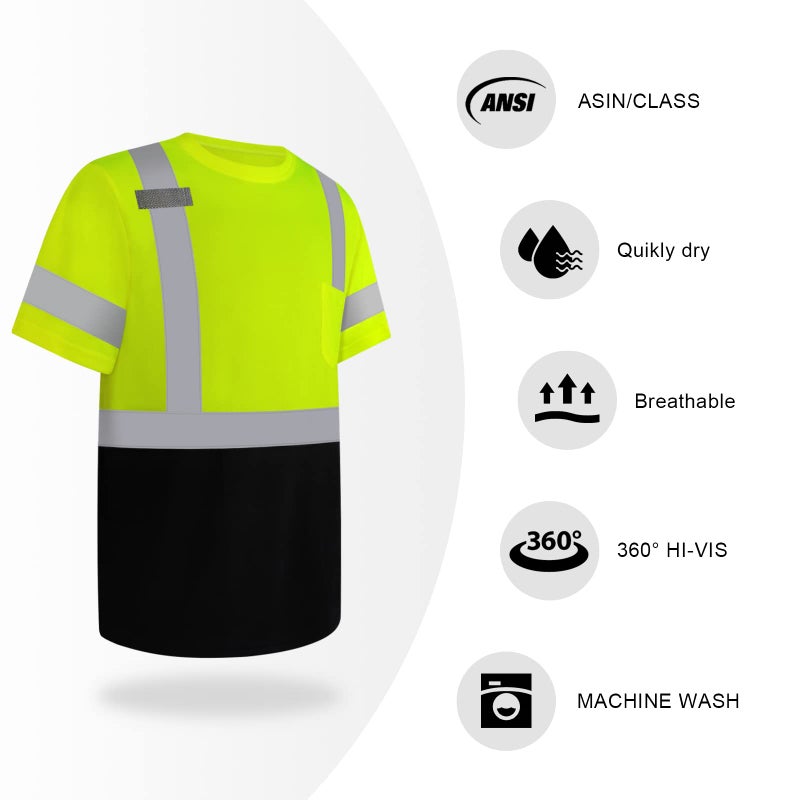 TCCFCCT Hi Vis Shirts for Men & Women, Short Sleeve Class 3 High Visibility Safety Shirts for Men, Durable & Reflective for Construction Work Use, DP-Yellow XL 3PCS - Image 3