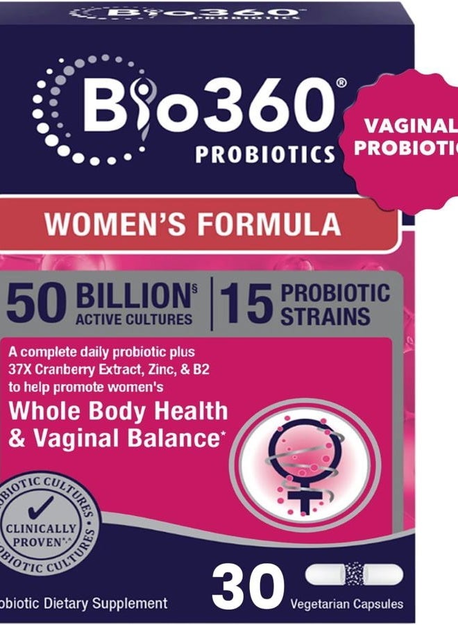 Bio360 Probiotics for Women Vaginigal Health - Supports pH Balance, Vaginal, Urinary, & Digestive Health - 50 Billion CFU & 15 Unique Strains for Healthy Vaginal Odor & Vaginal Flora - Shelf Stable - Image 1