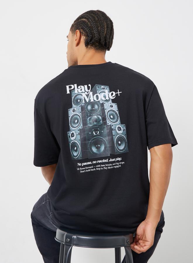 Styli Men Black Oversized Graphic Print T-Shirt - Image 1