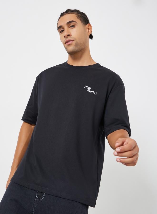 Styli Men Black Oversized Graphic Print T-Shirt - Image 3