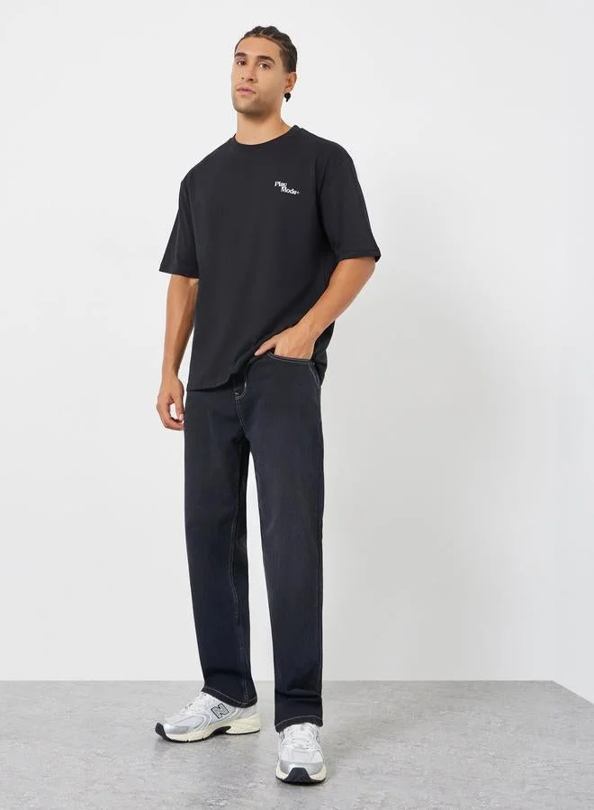 Styli Men Black Oversized Graphic Print T-Shirt