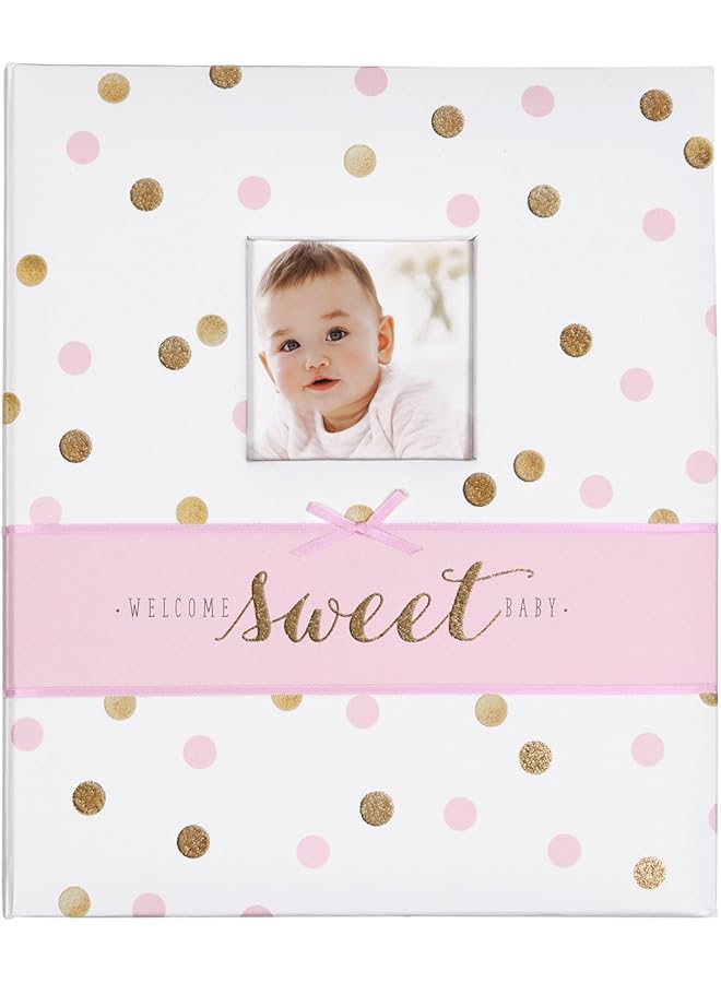 B2 14075 White Pink And Gold Polka Dot Baby Memory Book For Girls 60 Pages