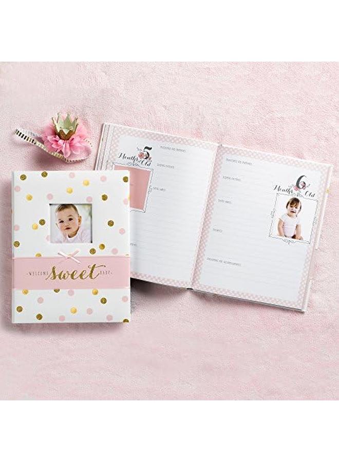 B2 14075 White Pink And Gold Polka Dot Baby Memory Book For Girls 60 Pages