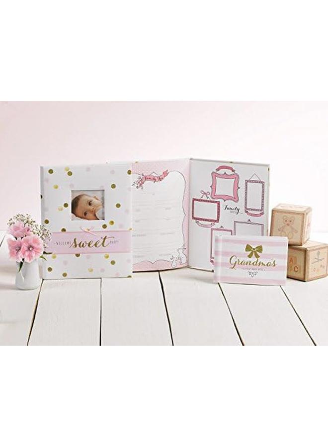 B2 14075 White Pink And Gold Polka Dot Baby Memory Book For Girls 60 Pages