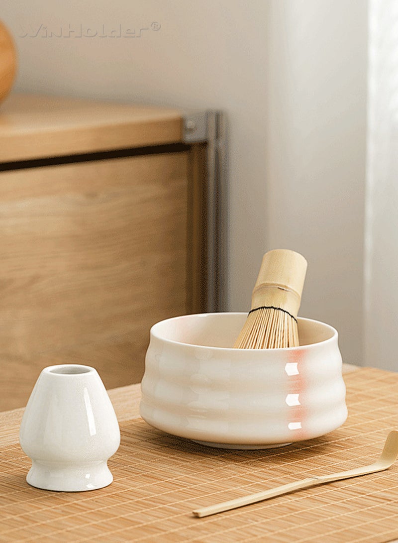 وين هولدر طقم ماتشا مكون من 4 قطع، أداة شاي تقليدية مصنوعة يدوياً مع وعاء سيراميك ومغرفة ومضرب ماتشا من الخيزران وحامل - Image 2