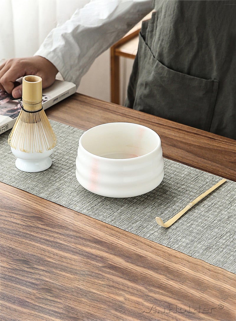 وين هولدر طقم ماتشا مكون من 4 قطع، أداة شاي تقليدية مصنوعة يدوياً مع وعاء سيراميك ومغرفة ومضرب ماتشا من الخيزران وحامل - Image 4