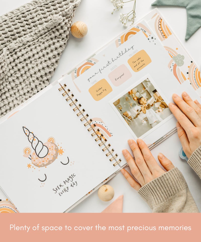 Lamare كتاب ذاكرة لاماري للأطفال - دفتر تذكار السنة الأولى للطفل وألبوم الصور للفتيات - ألبوم قصاصات الأطفال مع جيب للاحتفاظ باللحظات الثمينة - كتاب milestones للأطفال لطيف - Image 2