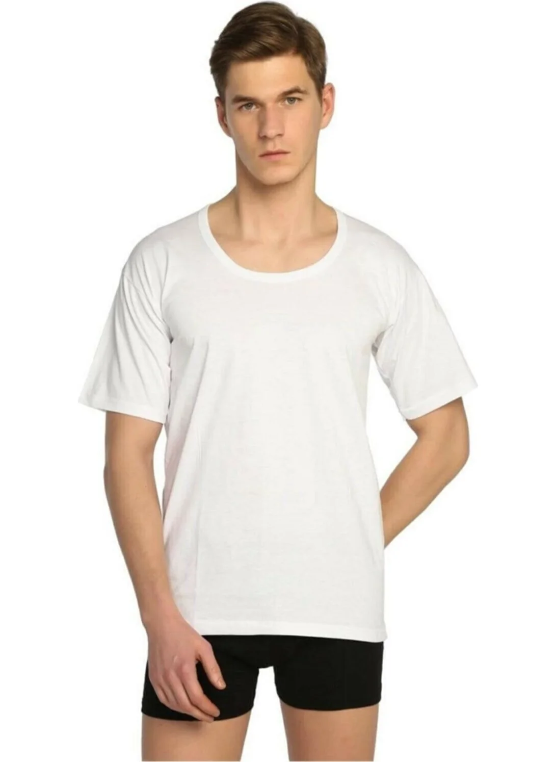 Tutku Passion Men's White Bike (Open) Collar Half Sleeve Undershirt