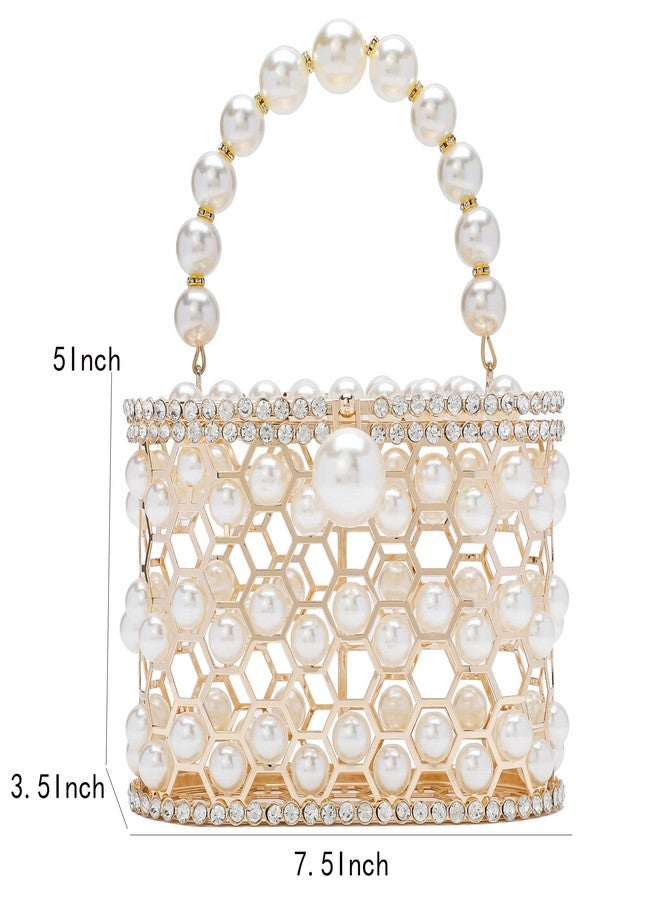 CARIEDO Evening Handbag Women Clutch Purses with Pearl Diamonds for Wedding Prom Birthday Party Dinner Accessories, White, Medium, Classic Diamond Handbag Evening Clutch - Image 4