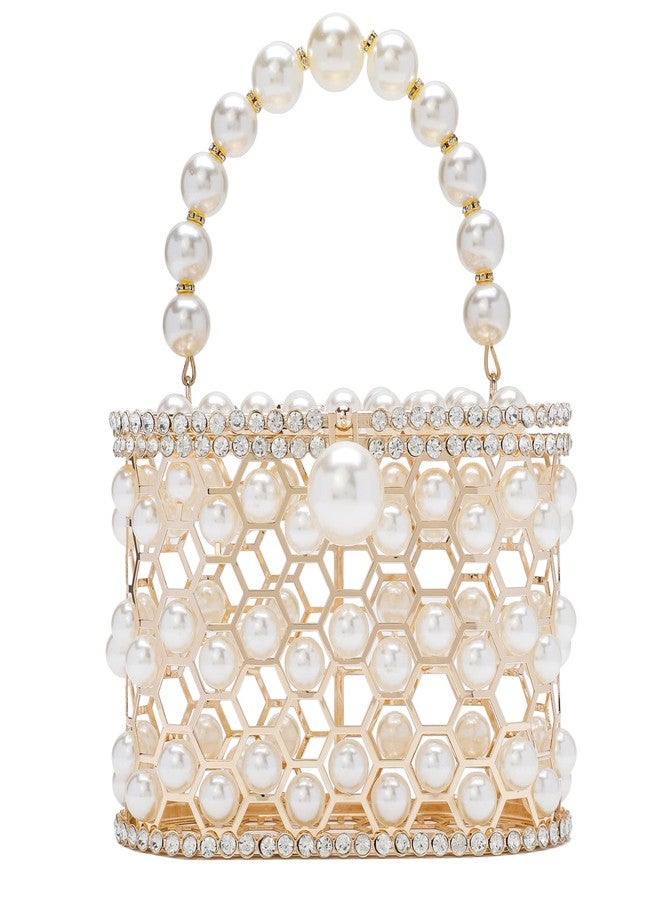 CARIEDO Evening Handbag Women Clutch Purses with Pearl Diamonds for Wedding Prom Birthday Party Dinner Accessories, White, Medium, Classic Diamond Handbag Evening Clutch - Image 2